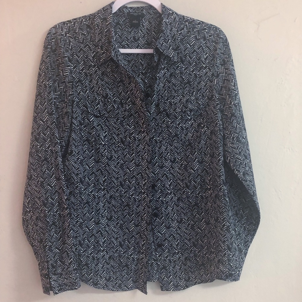 Ann Taylor Career Blouse Geometric Black White 4